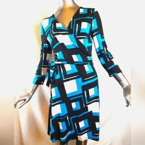 AVA Blue (turquoise) Black White wrap around dress size Medium IT 8